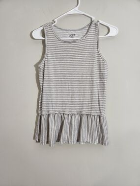 LOFT Cotton Striped Sleeveless Tank Top Neutral Feminine Summer Flirty Casual
